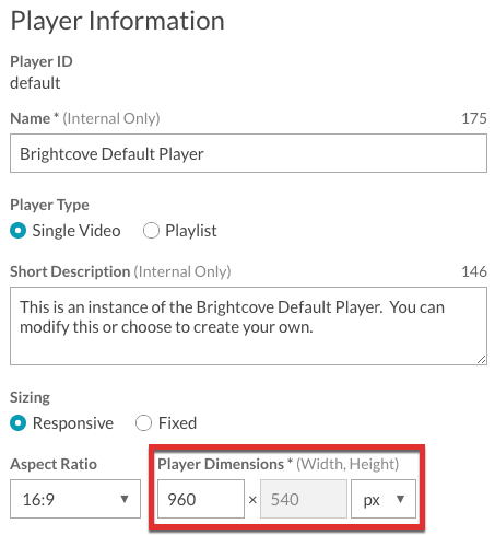 sizing the player brightcove