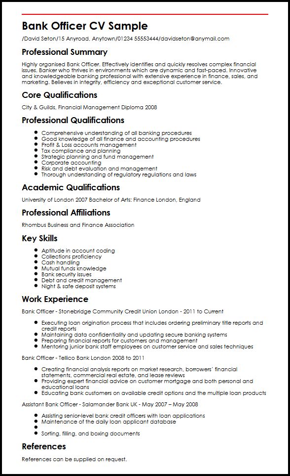 bank officer cv sample myperfectcv