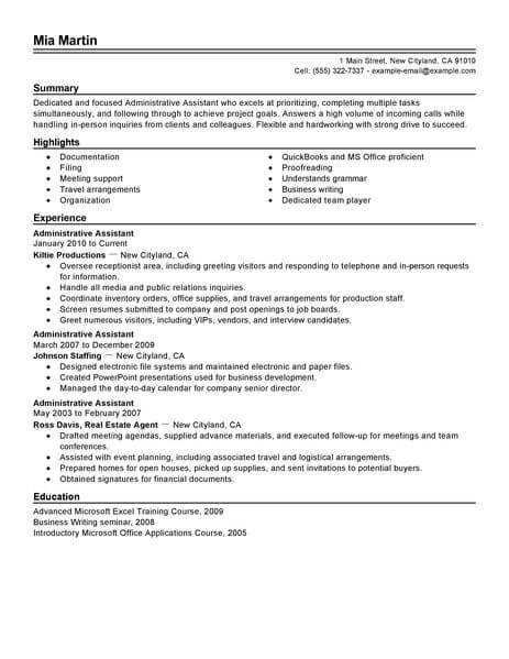 best administrative assistant resume example livecareer