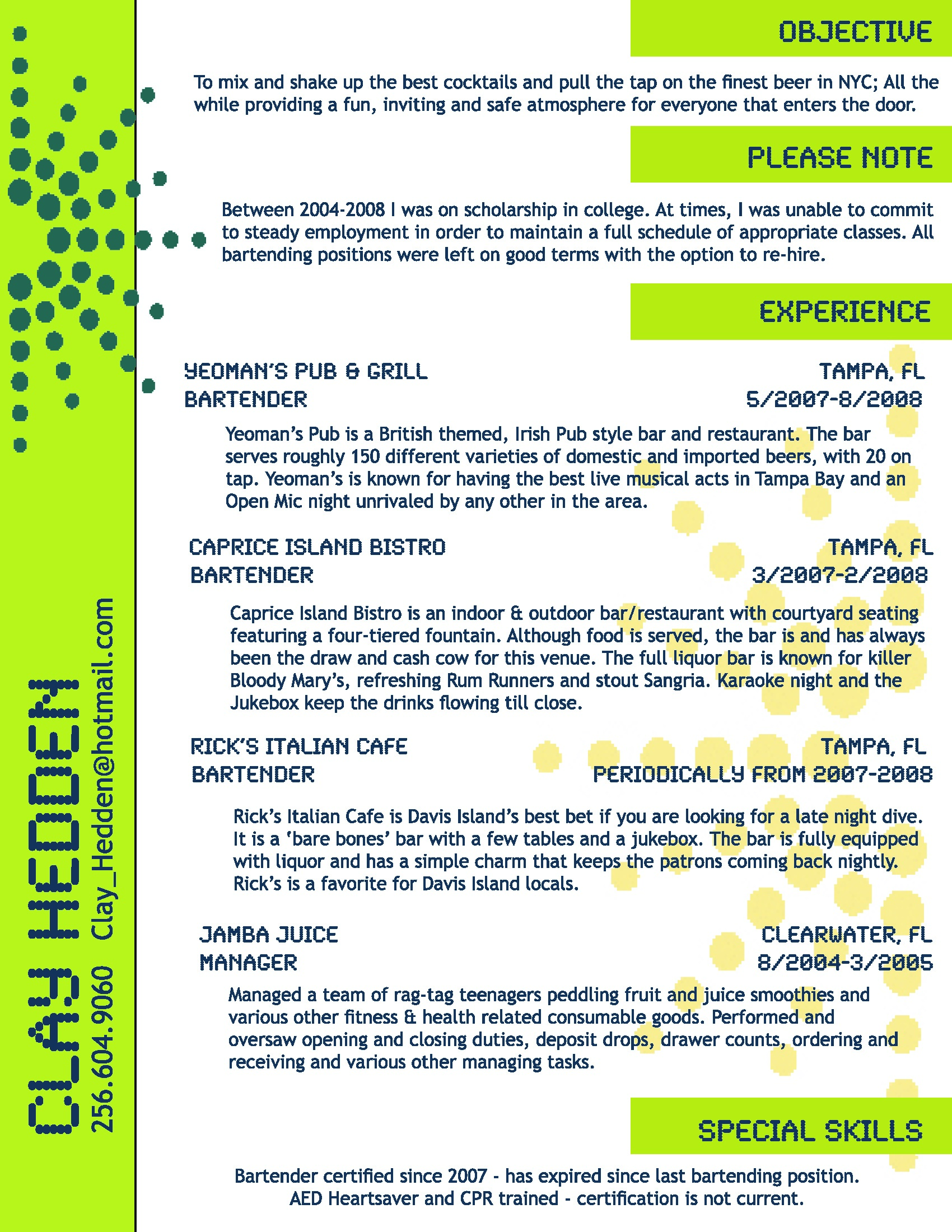 bartending resume examples resume and cover letter resume and