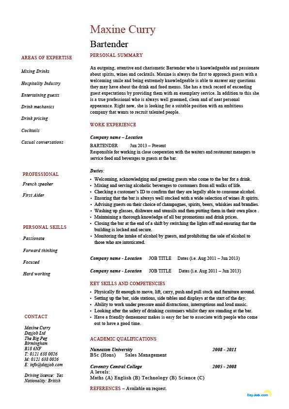 bartender resume tips april onthemarch co