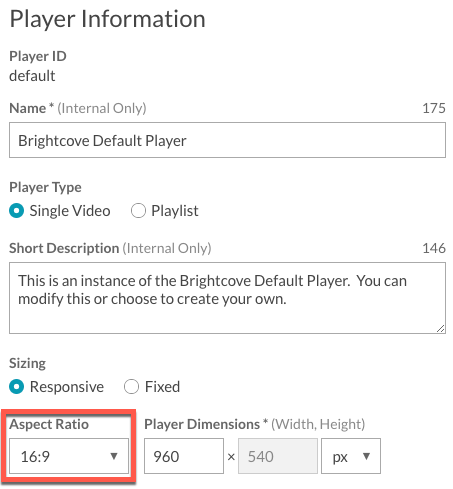 sizing the player brightcove