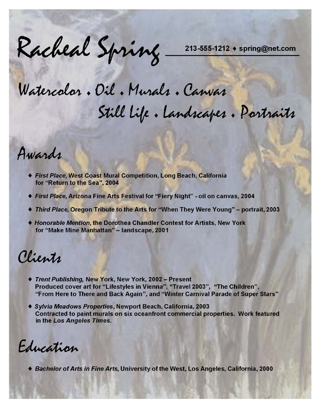 artist resume example