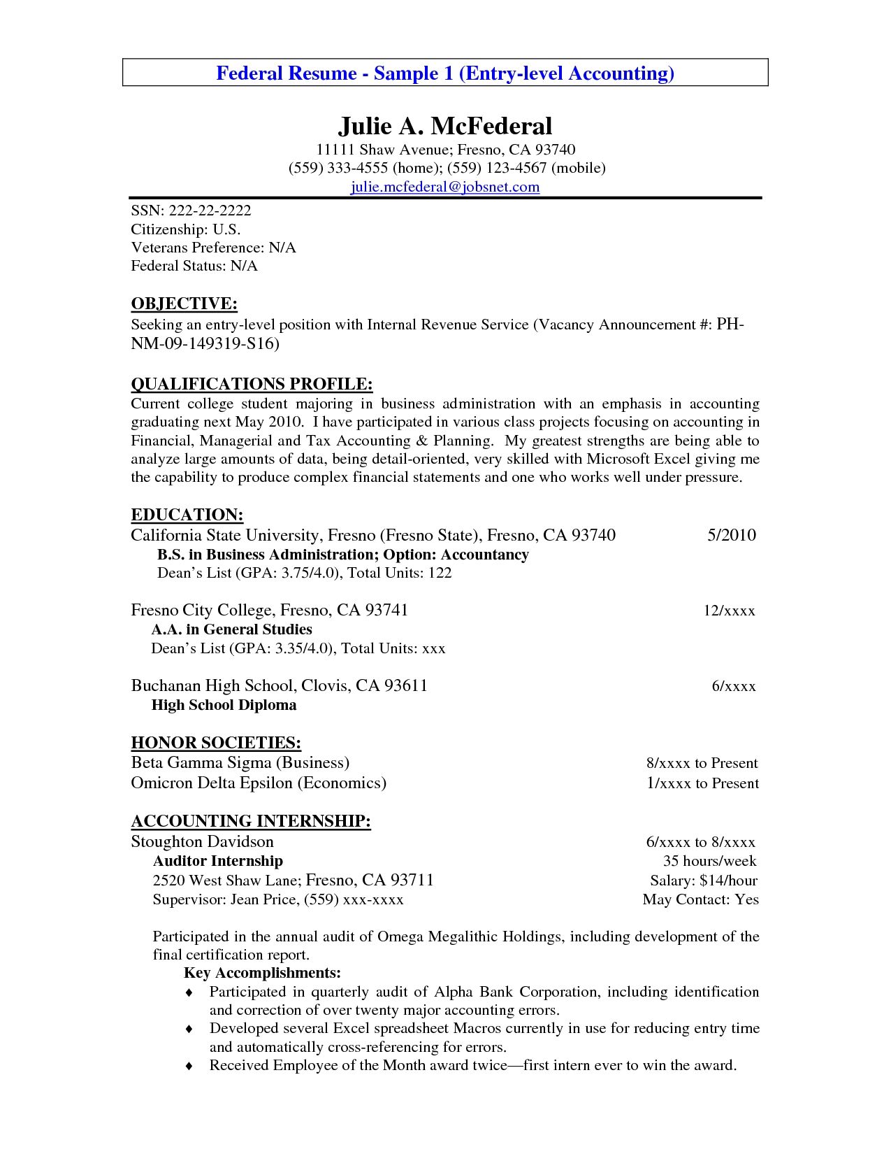 entry level resume example entry level accounting resume sample