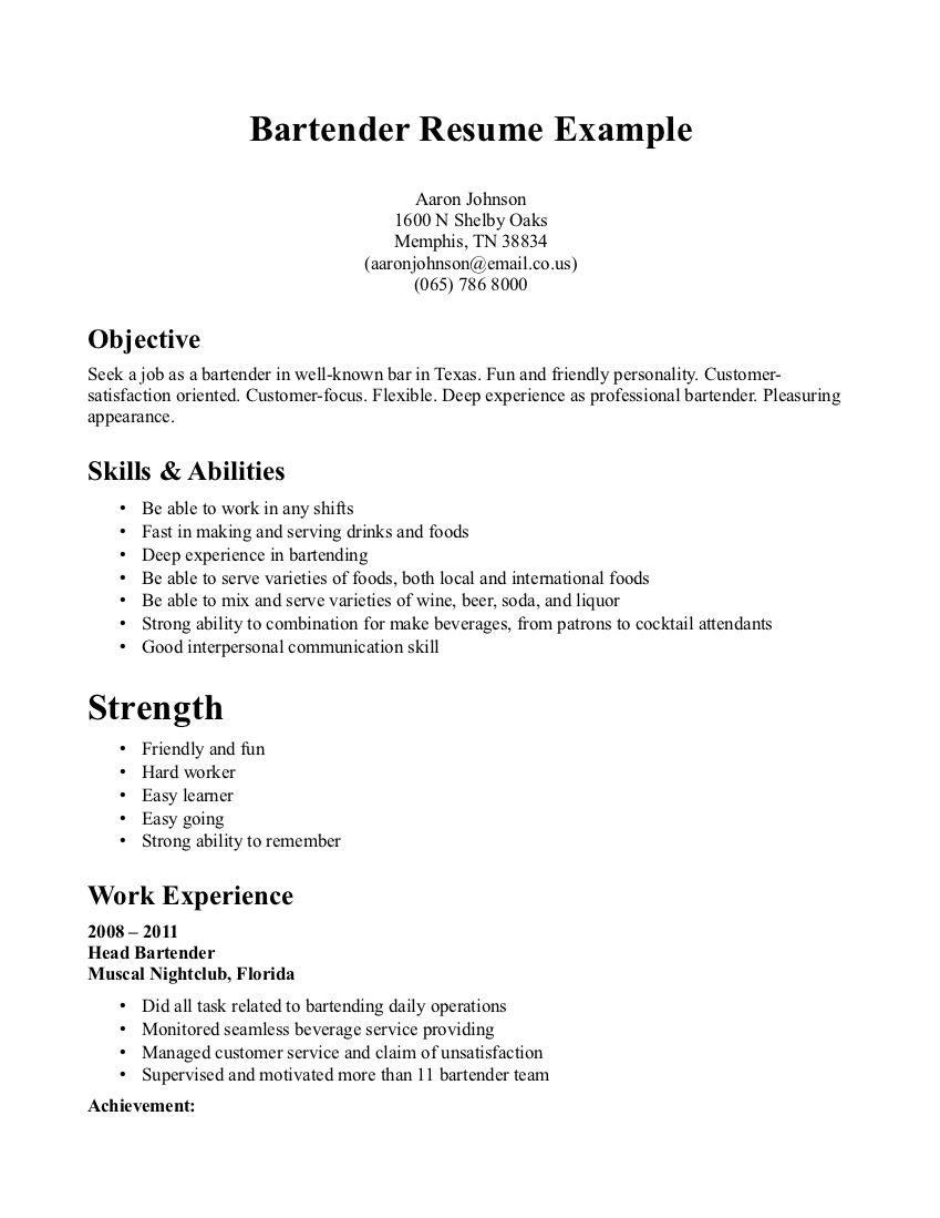 bartender resume examples http topresume info bartender resume
