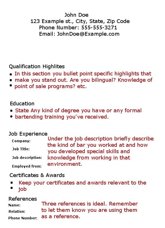 bartender resume no experience template http www resumecareer