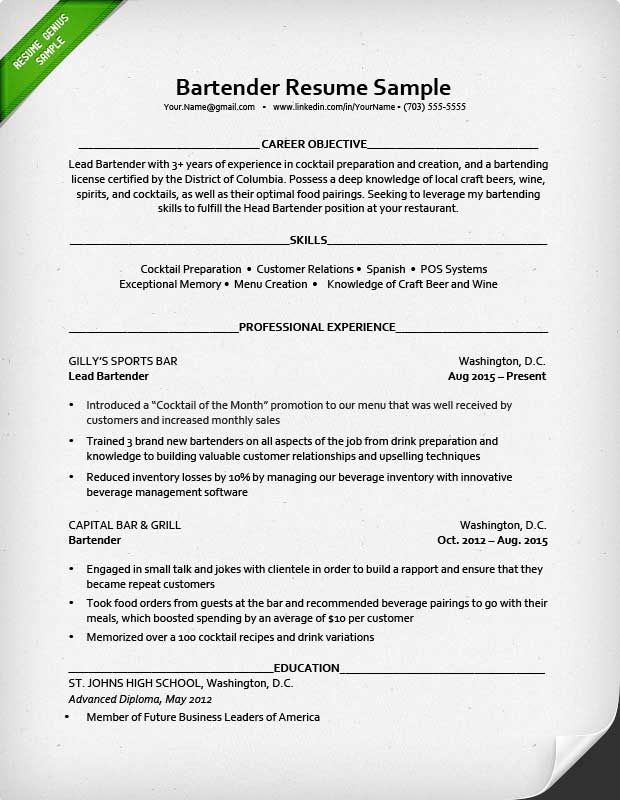 bartending resume tips jobs pinterest