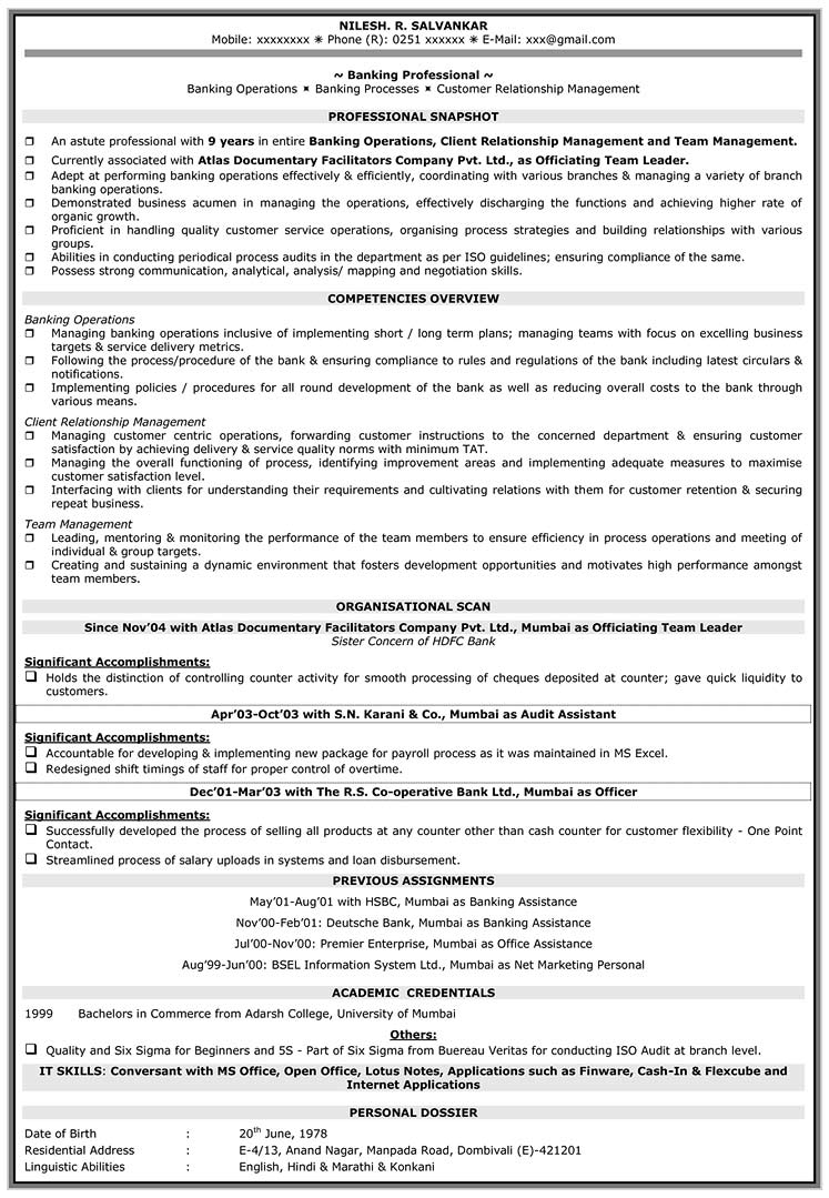finance resume sample banking resume format naukri com