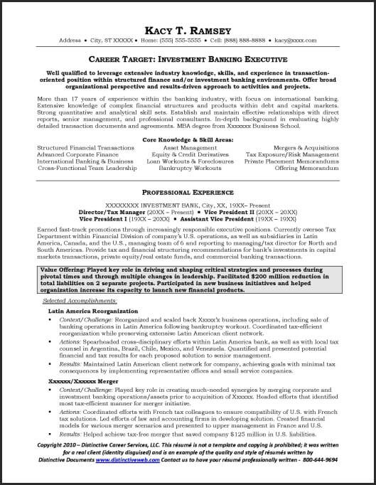 investment banking resume example