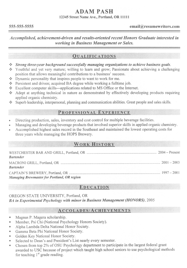 bartender resume example sample hospitality resumes