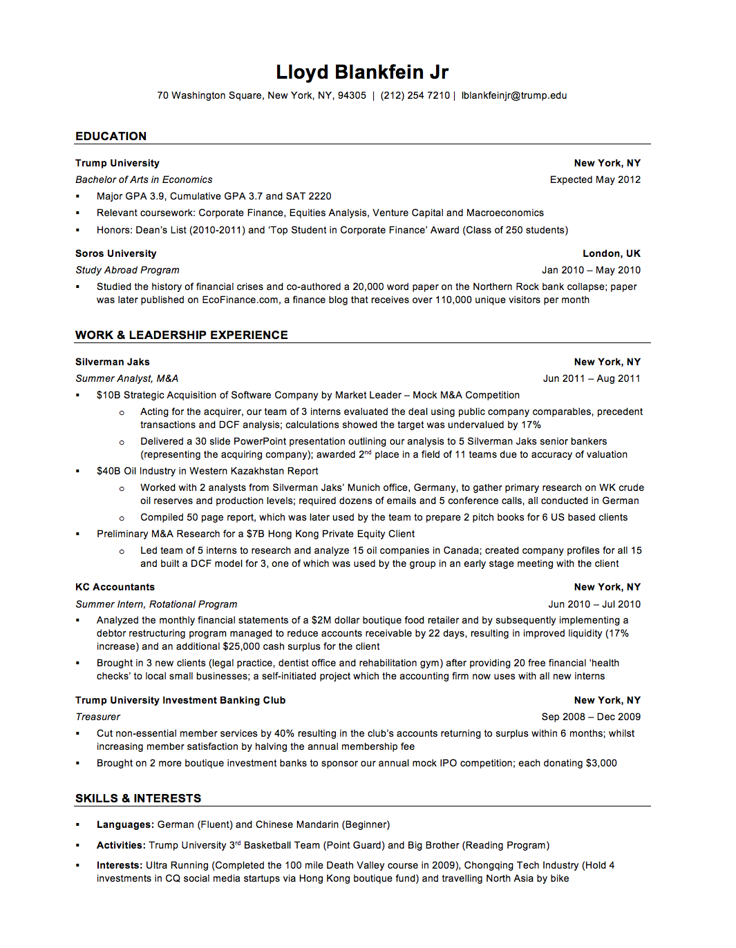 a sample investment banking resume blog inside investment banking