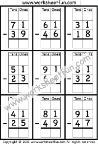subtraction regrouping free printable