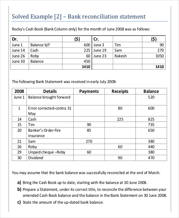8 bank reconciliation samples sample templates