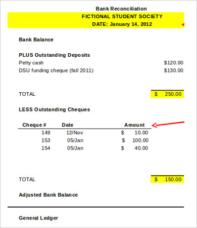 simple bank reconciliation template