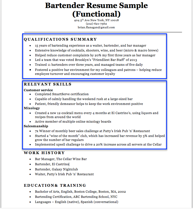 bartender resume sample writing tips resume companion