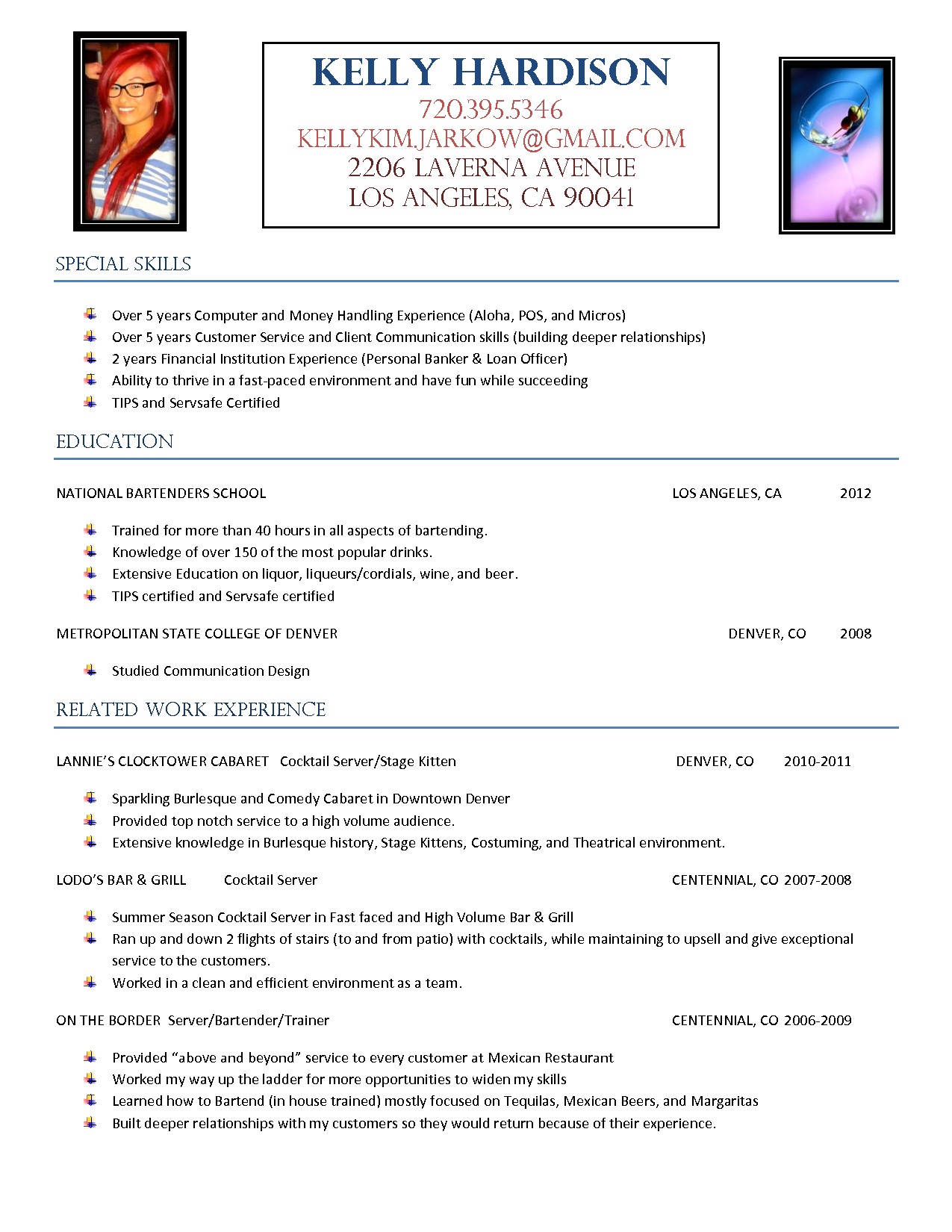 bartender resume template no experience restaurant bar resume