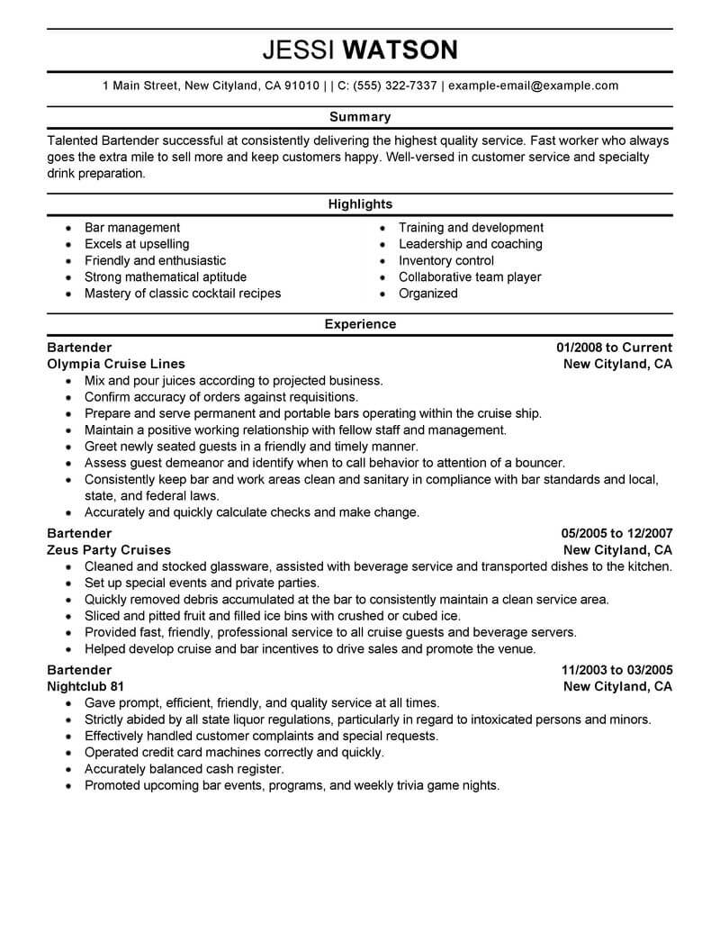 eye grabbing bartender resumes samples livecareer
